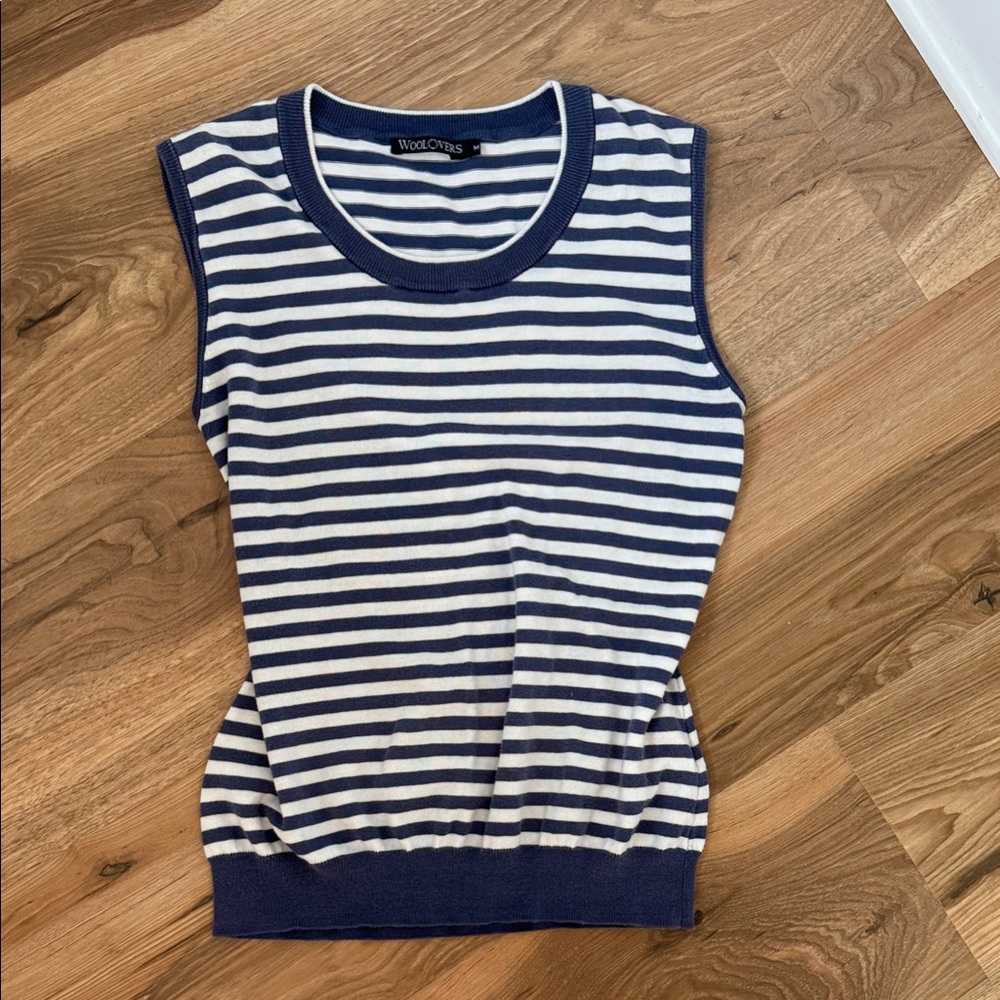 Cotton and silk Navy and White Striped Sleeveless Blouse